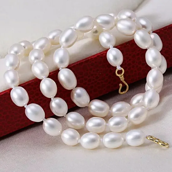 6-7mm Hand Strung Natural Rice Pearl Necklace Earring Set - Picture 6 of 11